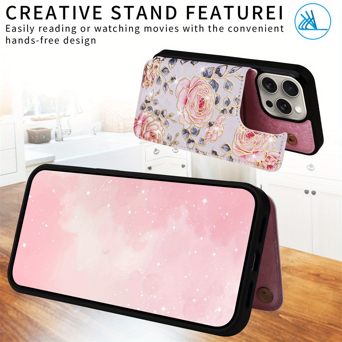 Wallet Case For IPhone 15/14/13/12/11 Pro Max With Card Holders, Faux Leather Cover Kickstand RFID Blocking Double Magnetic Clasp Rilievo Flower Shockproof Flip Case For Women Girls