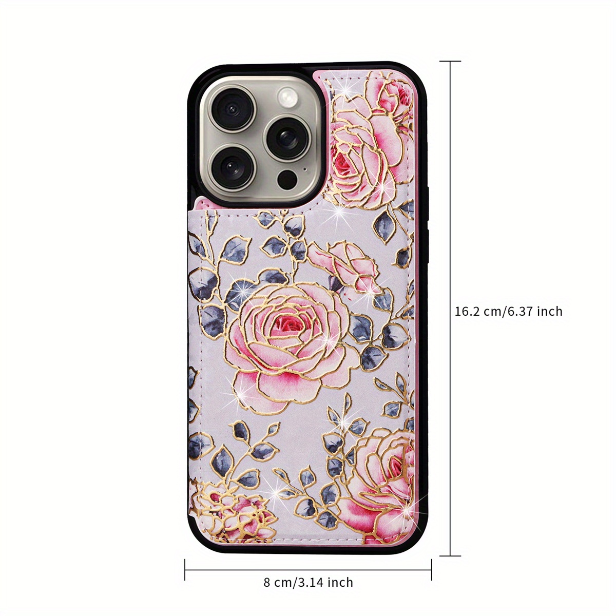 Wallet Case For IPhone 15/14/13/12/11 Pro Max With Card Holders, Faux Leather Cover Kickstand RFID Blocking Double Magnetic Clasp Rilievo Flower Shockproof Flip Case For Women Girls