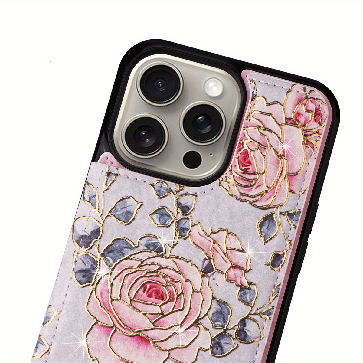 Wallet Case For IPhone 15/14/13/12/11 Pro Max With Card Holders, Faux Leather Cover Kickstand RFID Blocking Double Magnetic Clasp Rilievo Flower Shockproof Flip Case For Women Girls