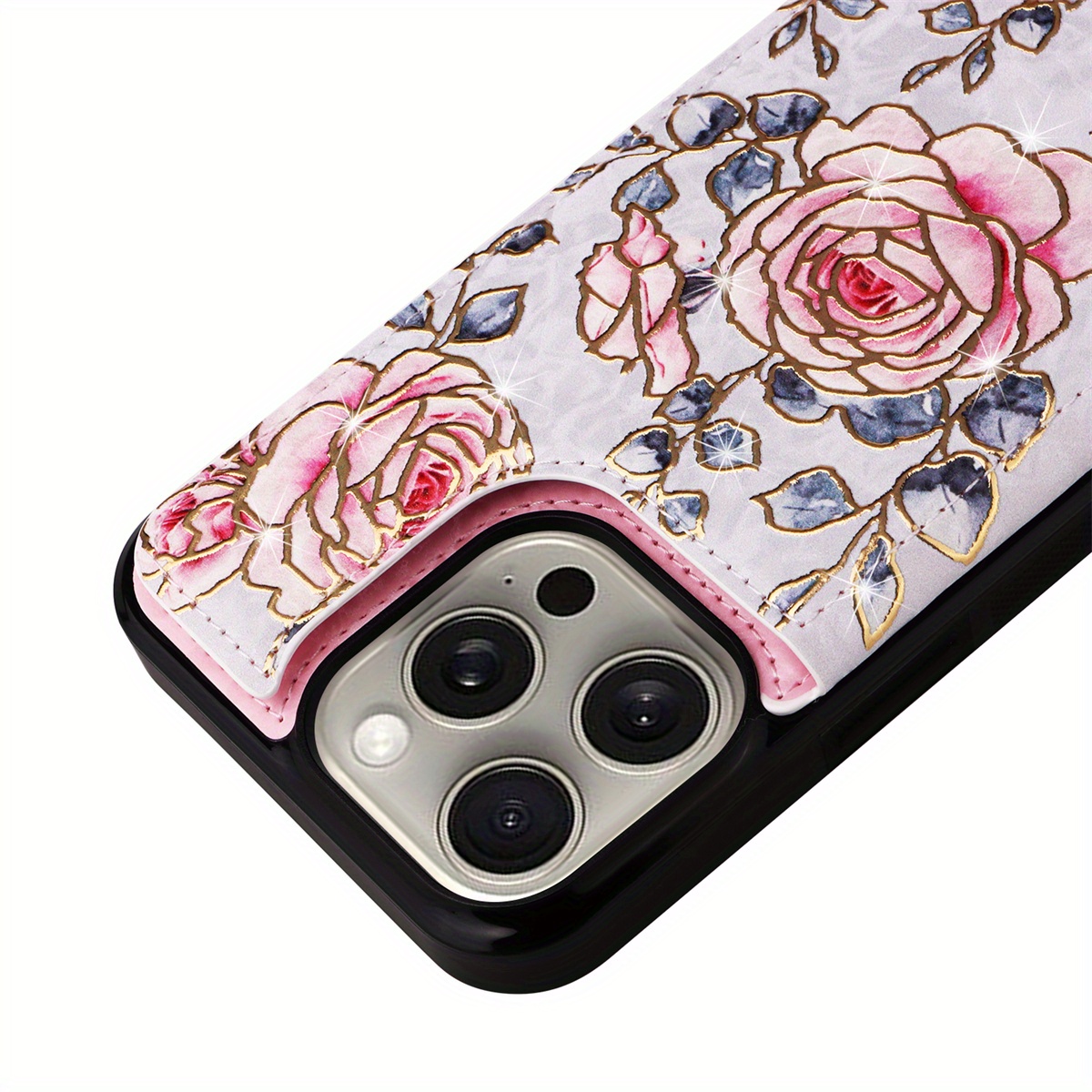 Wallet Case For IPhone 15/14/13/12/11 Pro Max With Card Holders, Faux Leather Cover Kickstand RFID Blocking Double Magnetic Clasp Rilievo Flower Shockproof Flip Case For Women Girls