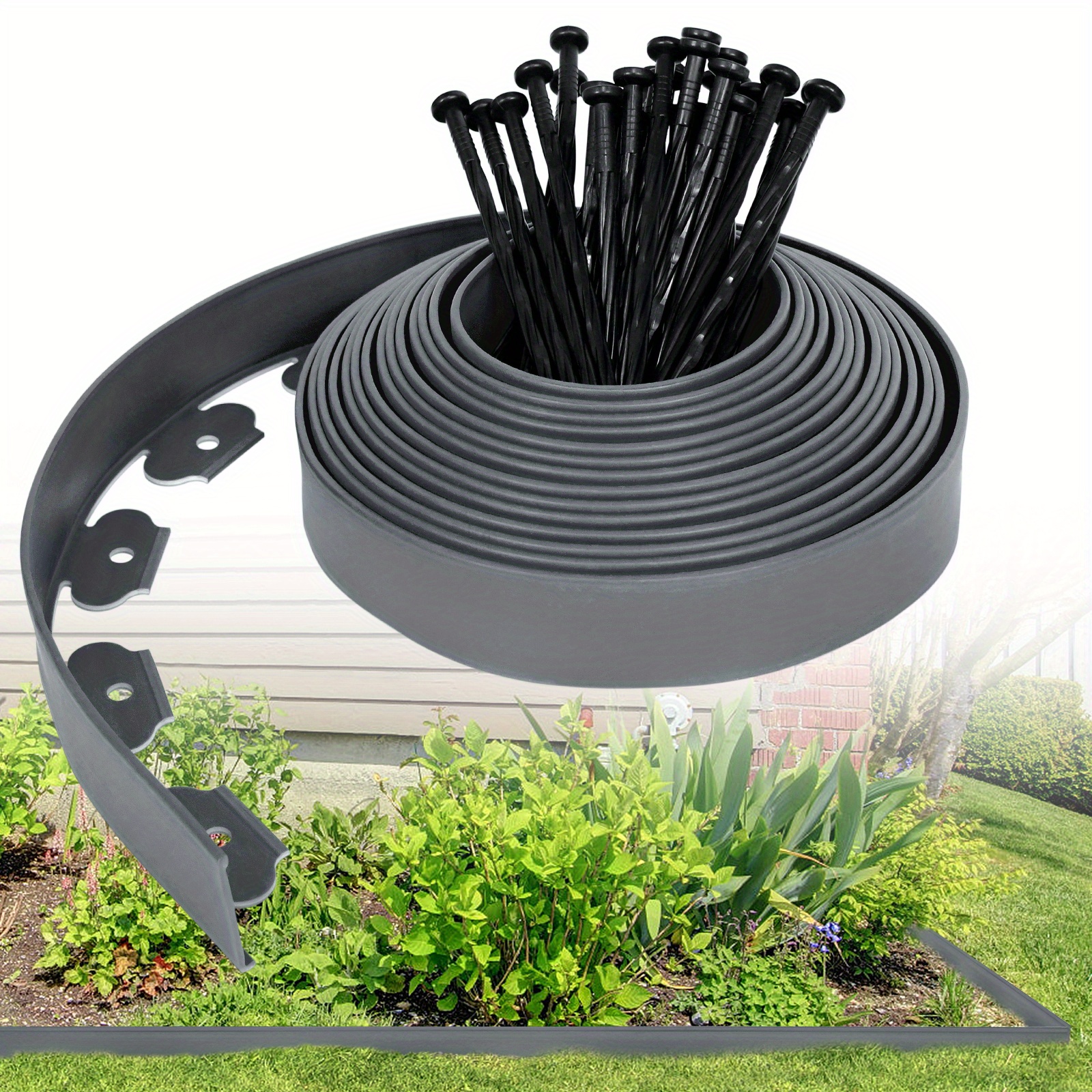 

Aufun Flexible Plastic Lawn Edging 20 M X 5 Cm With 60 Ground Anchors For Anchoring, Flower Bed Border Root Barrier System, Paving Stones Mowing Edge Garden Decorative (grey)