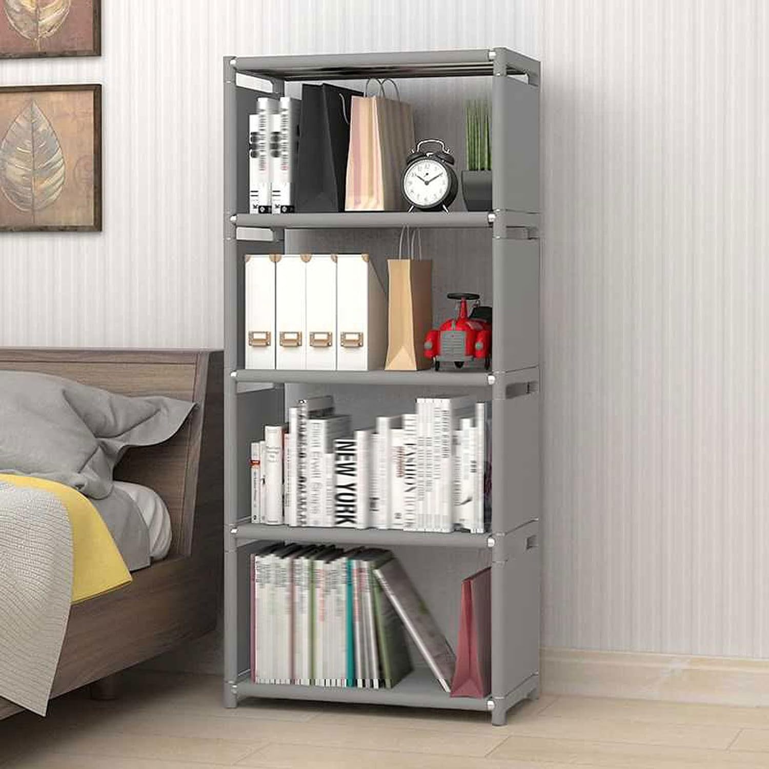 

4 Tier Bookcase Tall Bookshelf With Fabric Cloth Stackable Booksheves Book Display Storage For Living Room Office Study (15.74x9.84x49.21in)