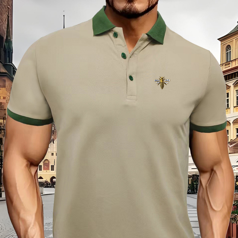 

Bee Pattern Print Men's Casual Short Sleeve Golf T-shirt, Breathable Polyester Fabric, New Style Comfortable Tops For Outdoor And Daily Wear Perfectly