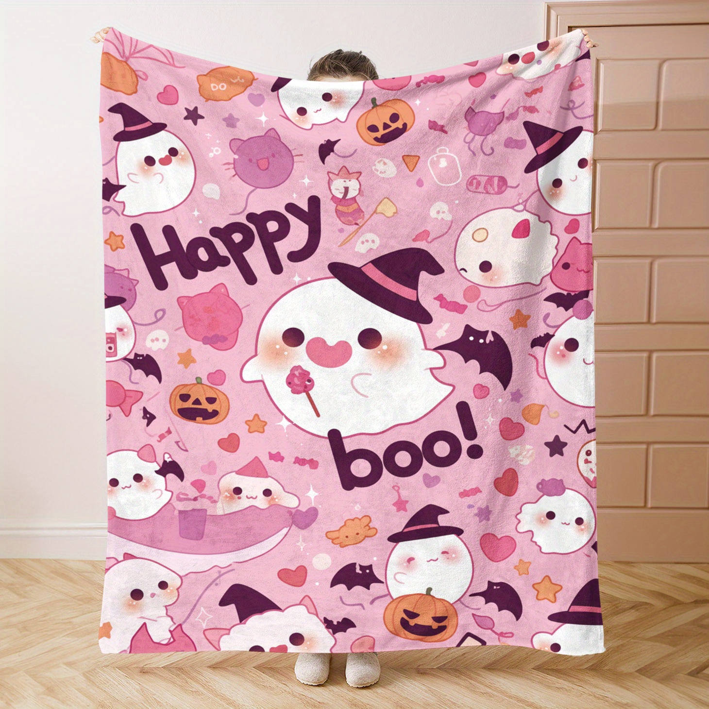 

Halloween Ghost Print Soft Flannel Throw Blanket - Lightweight, Comfortable, All-season Quilted Knitted Polyester Bed Sofa Office Travel Throws With Digital Printing Technology