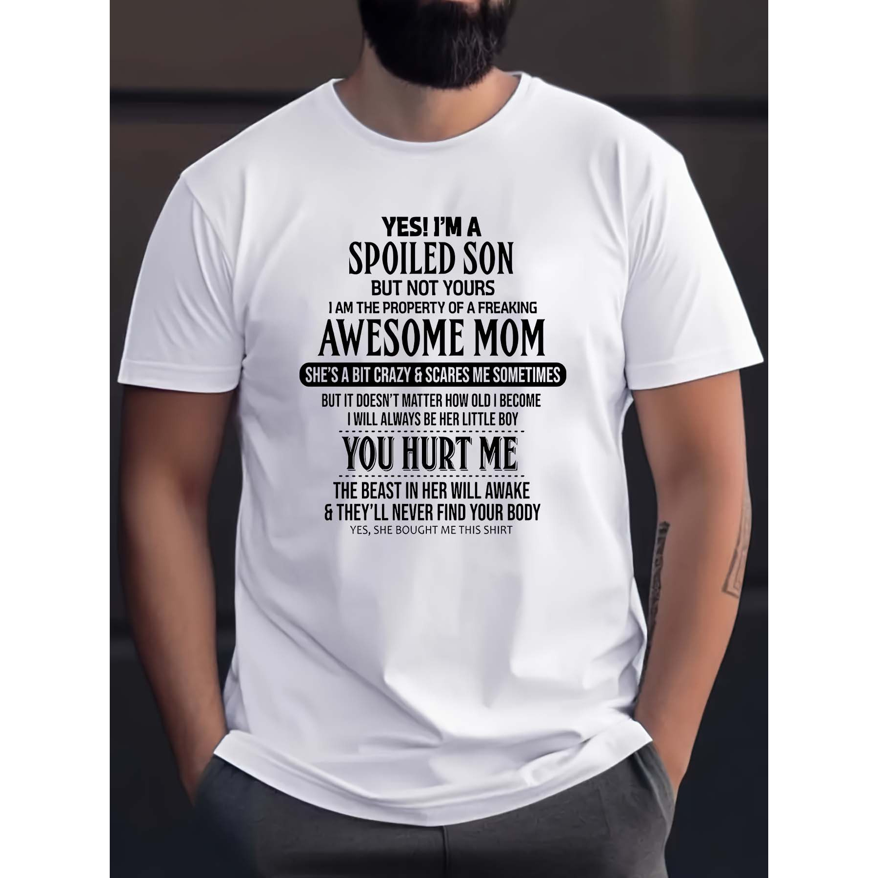 

[gentle] Men's Casual Short Sleeve T-shirt - "yes, I'm A Son" Funny Letter Print, Polyester Crew Neck, Machine Washable, Ideal For & Style, Cute T Shirts