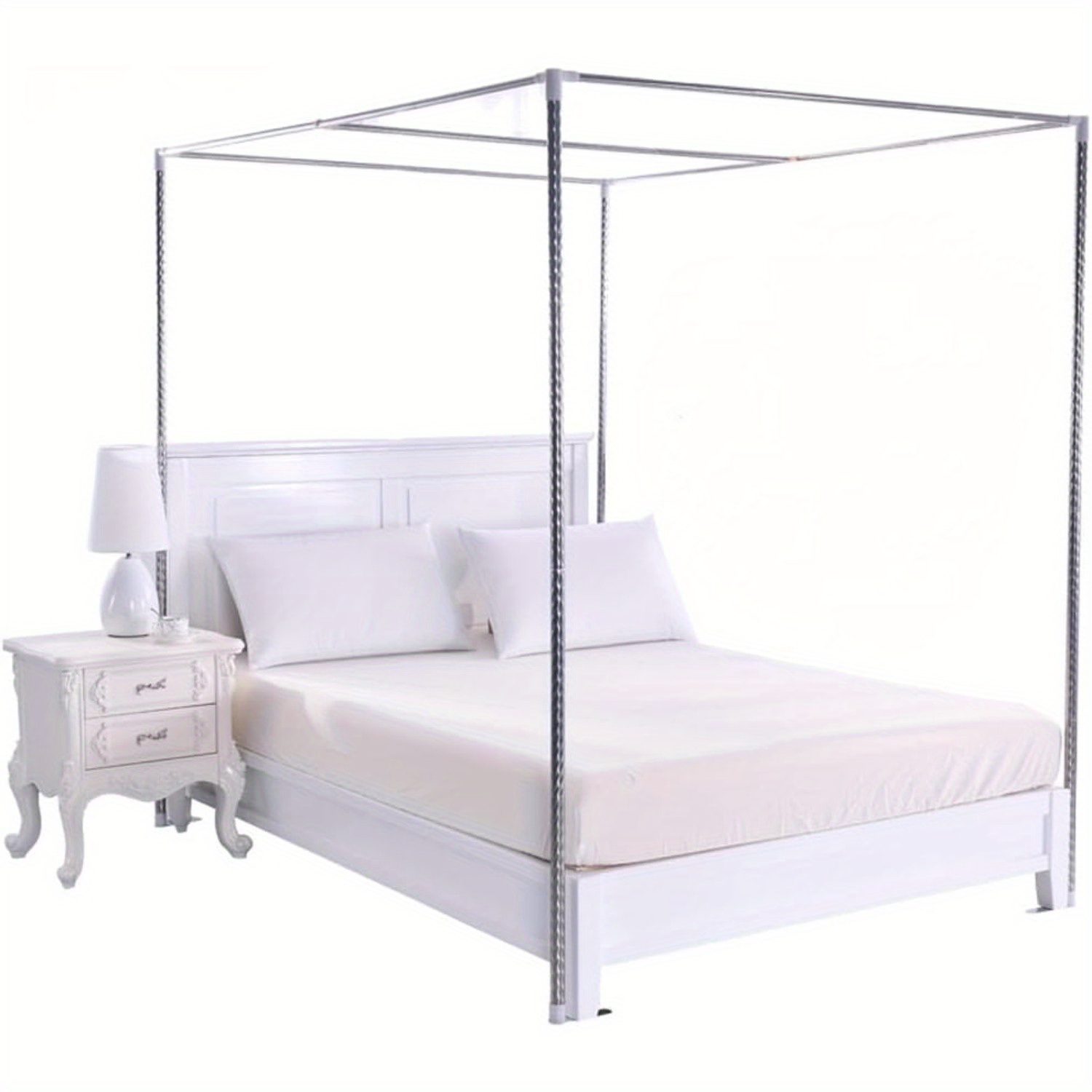 

Canopy Bed Frame Stainless Steel Bed Mosquito Netting Canopy Frame 4 Corner Bed Brackets Fit For Metal Bed Wood Bed Bedroom Decor