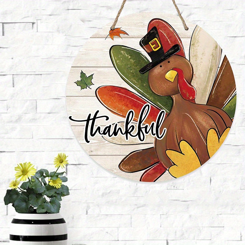 

Whimsical Thanksgiving Turkey Sign - Wooden Hanging Decor For Indoor & Outdoor Spaces - Festive Farmhouse Wall Art - 20cm X 20cm