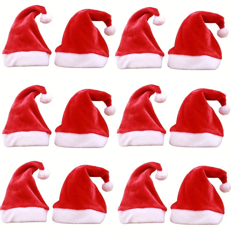 

12pcs Santa Hats For Adults - Soft Non-woven Fabric, Machine Washable - Christmas Parties & Holiday Events, Hat