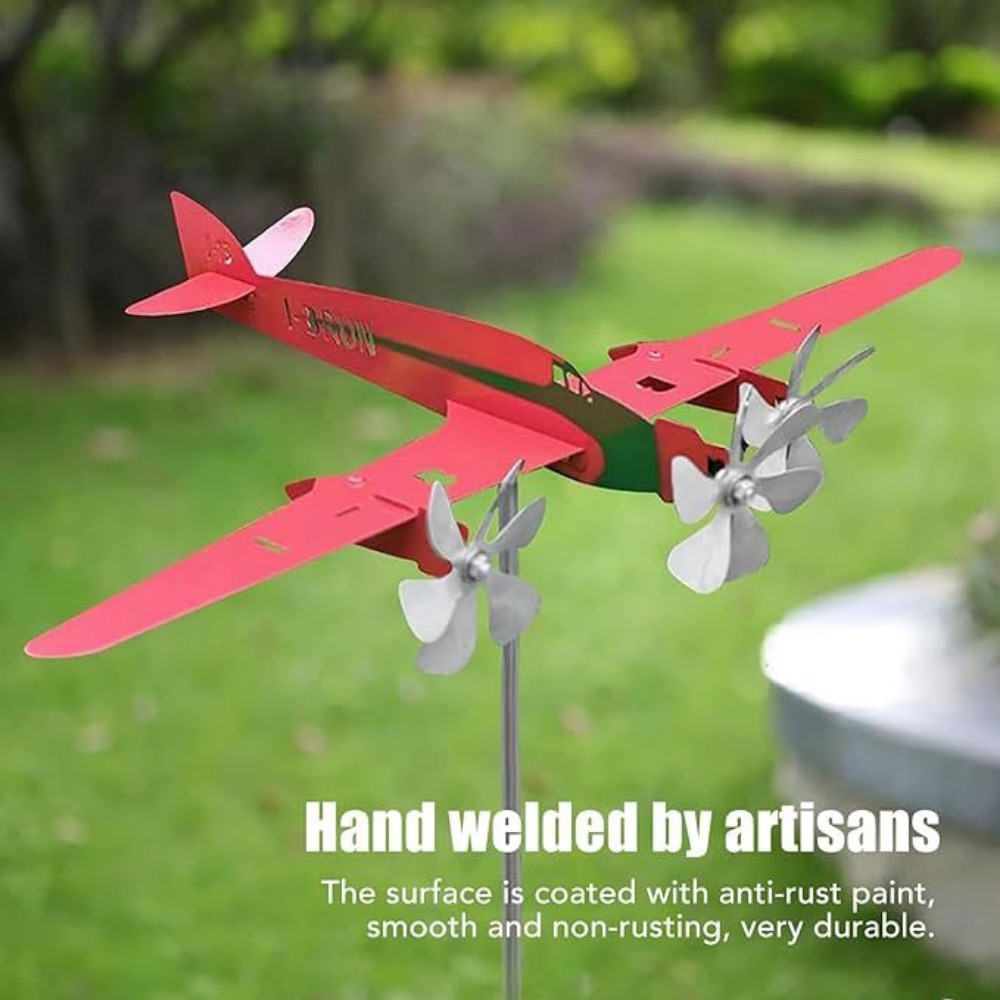 

1pc Handcrafted Metal Airplane Garden Stake, Outdoor Spinner, Rust-resistant Iron Wind Indicator