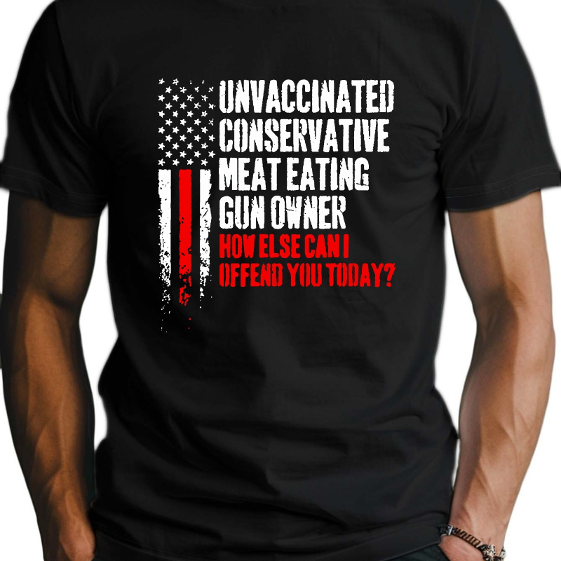 

1pc Unvaccinated Conservative Fitted Men's T-shirt, Wicking Sweat And Freedom Of Movement