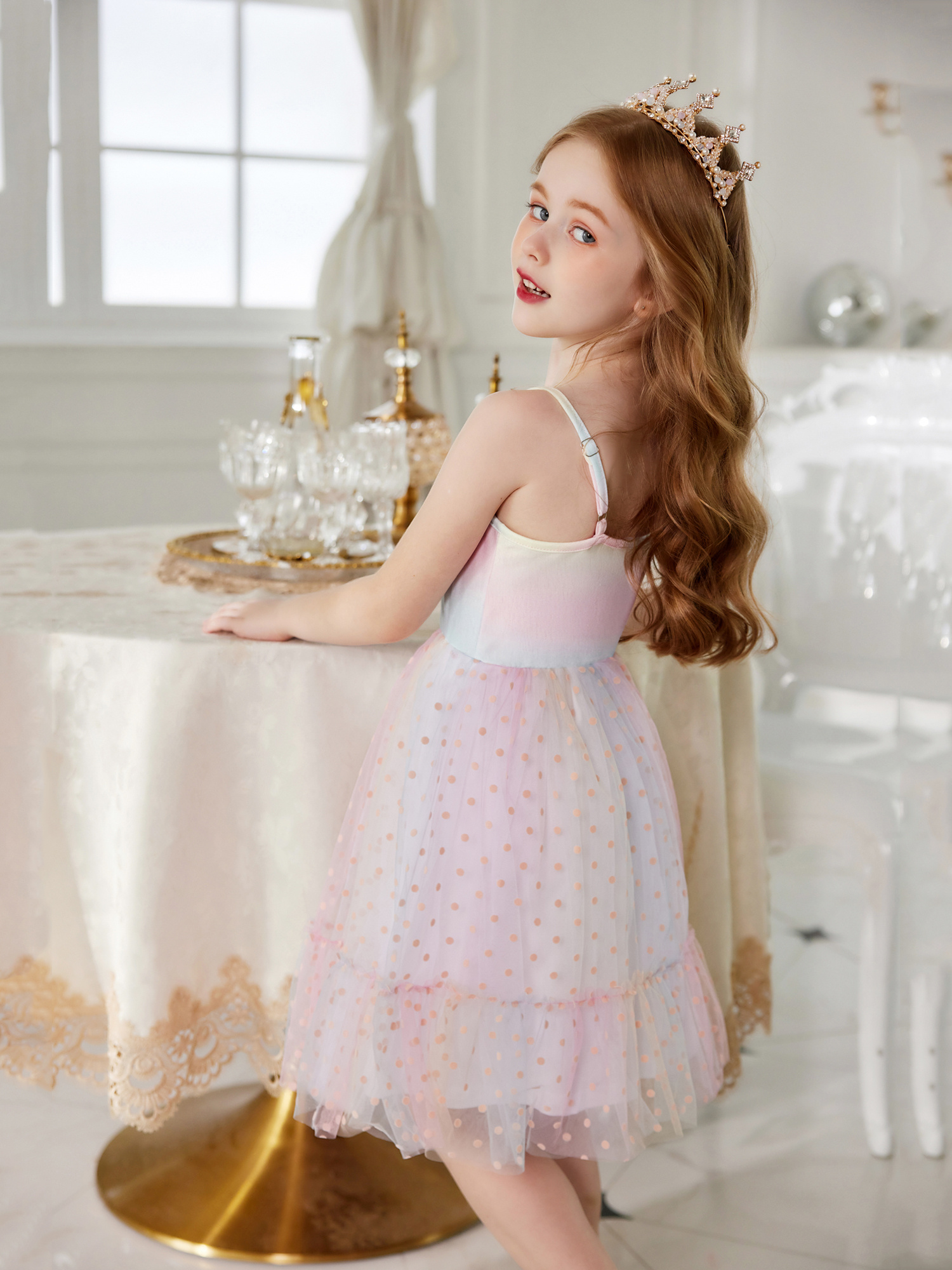 * Rainbow Tutu Dress for Girls - Sleeveless Tulle Party Gown with Ruffle  Hem * Birthdays & Events, -6, Birthday Girl Dress