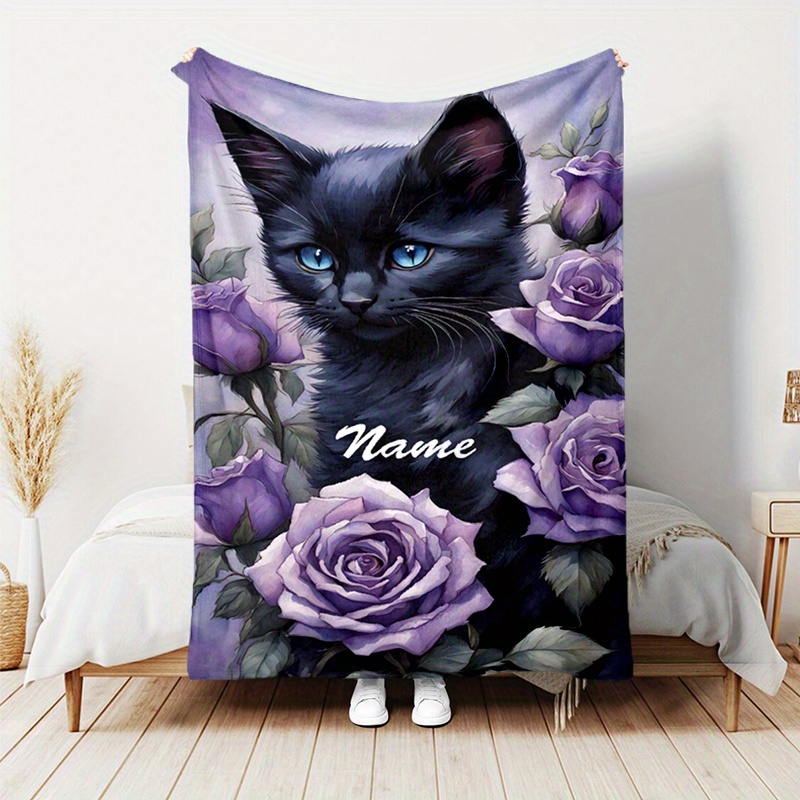 

Personalized Cat-themed Soft Flannel Throw Blanket - Custom Name, Cozy & Warm For Couch, Bed, Or Office - Perfect Gift For Birthdays, New Year, And