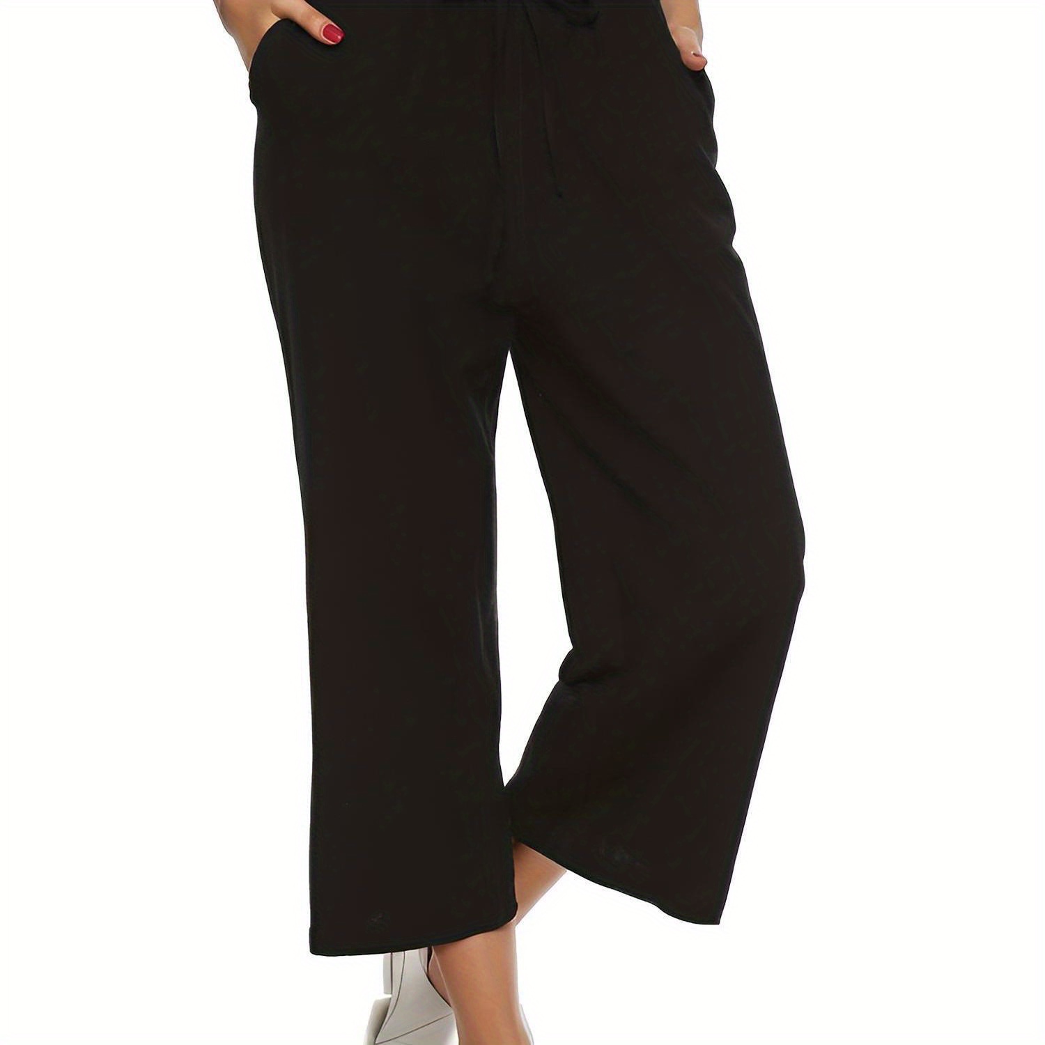 

Tooluck Wide Leg Cropped Pants, Casual Drawstring High Waist Pants With Pocket, Women's Clothing
