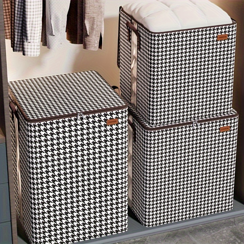 

3pcs/set Extra-large Houndstooth Storage Containers - Dustproof, Moisture-resistant, Double-zipper, Handle, Art - Ideal For Moving, Travel, And Household Organization, 100l+140l+180l Capacity