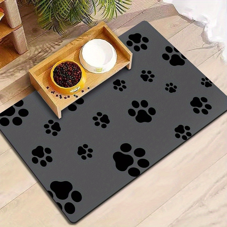 

Quick-dry Absorbent Dog Feeding Mat 12"x20", Non-slip, Stain-resistant With Paw Print Design For Food & Water Bowls - Dark Grey