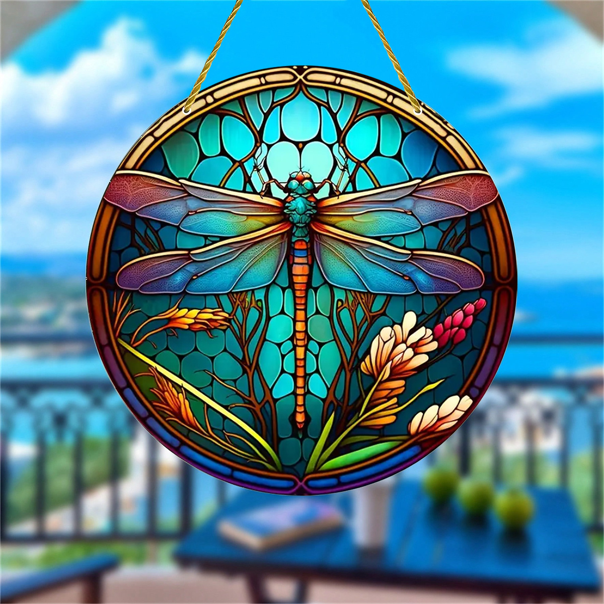 

Enchanting Dragonfly Suncatcher Round Art Aesthetic- Illuminate And Add Whimsy To Your Home With This Unique Window Decor, Double-sided Holiday Garden Indoor & Outdoor Hanging Decoration