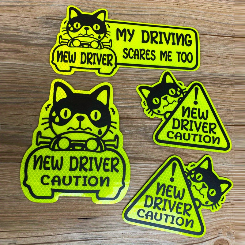 

4pcs Novice Driver Reflective Car Stickers, Personalized Cartoon Car Stickers, And Cat Magnetic Car Stickers Student New Drive Caution