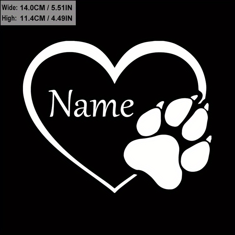 

Personalized White Heart & Paw Print Car Decal - Custom Name, Pvc Material, Dog Or Cat Lovers