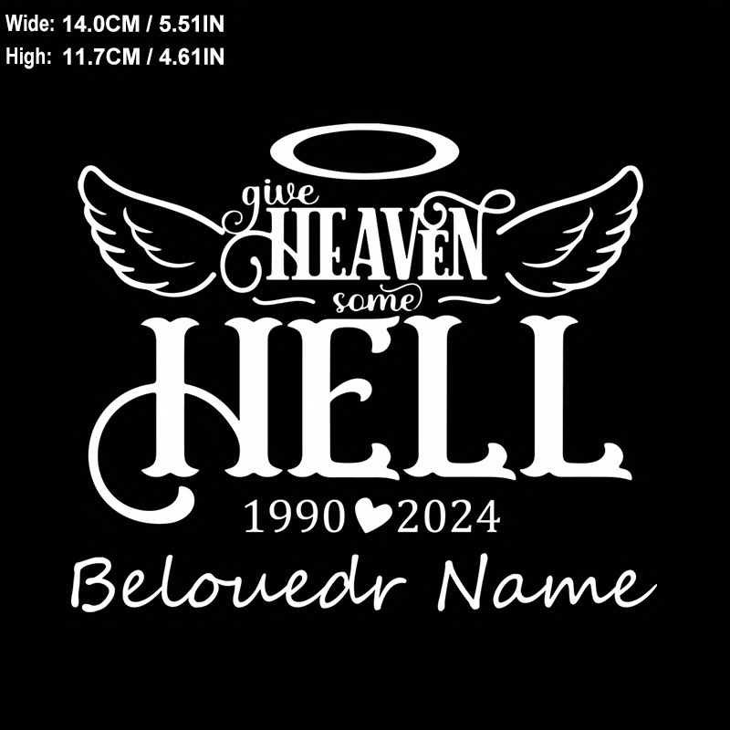 

Personalized Memorial Vinyl Decal - Give Heaven Theme, Self-adhesive, Single Use, Matte For Glass, Wall, Car Window - Customizable Name And Date, Cartoon Pattern, Oblong Shape - Ideal For