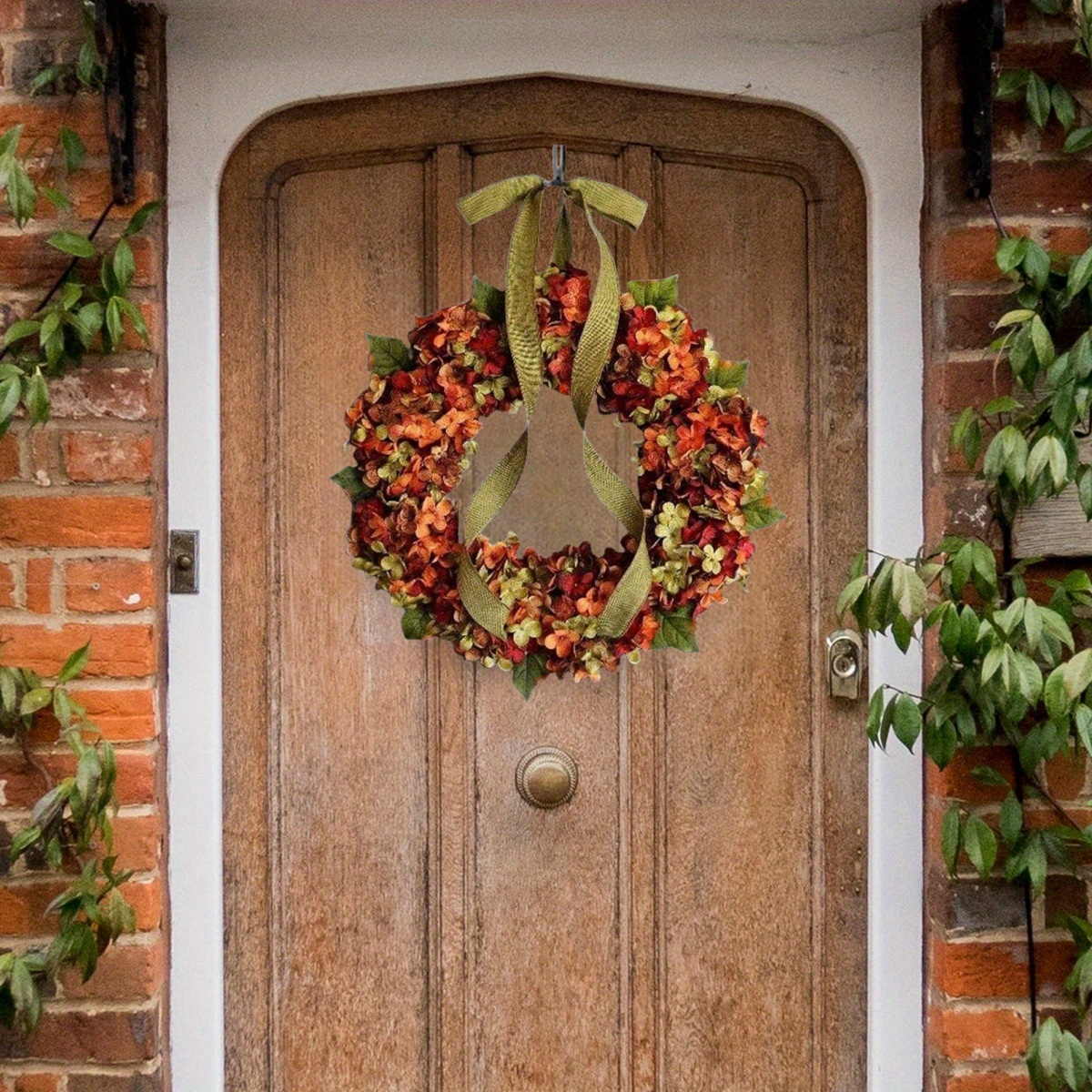 

17.72 In Thanksgiving Wreath Fall Hydrangea Bowknot Decoration Flower Garland Wreath Thanksgiving Front Door Home Decor