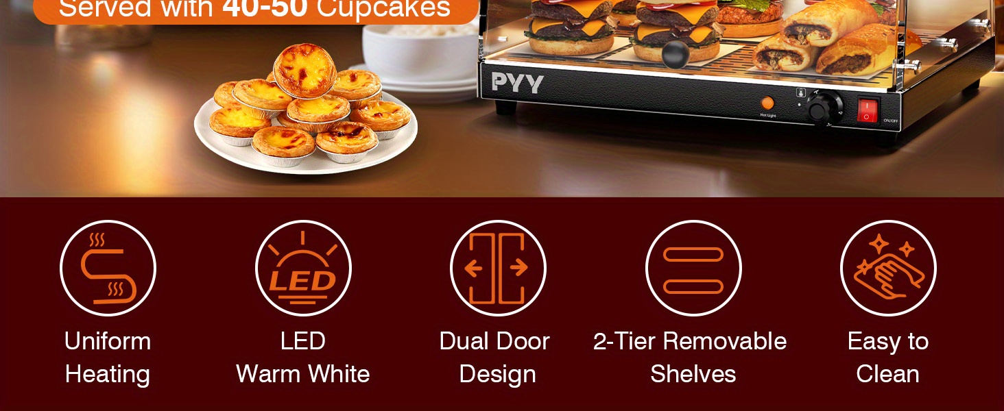 pyy food warmer commercial countertop pizza warmer countertop 2 tier with led lighting food display warmer pastry disaplay case pretzel warmer machine details 1
