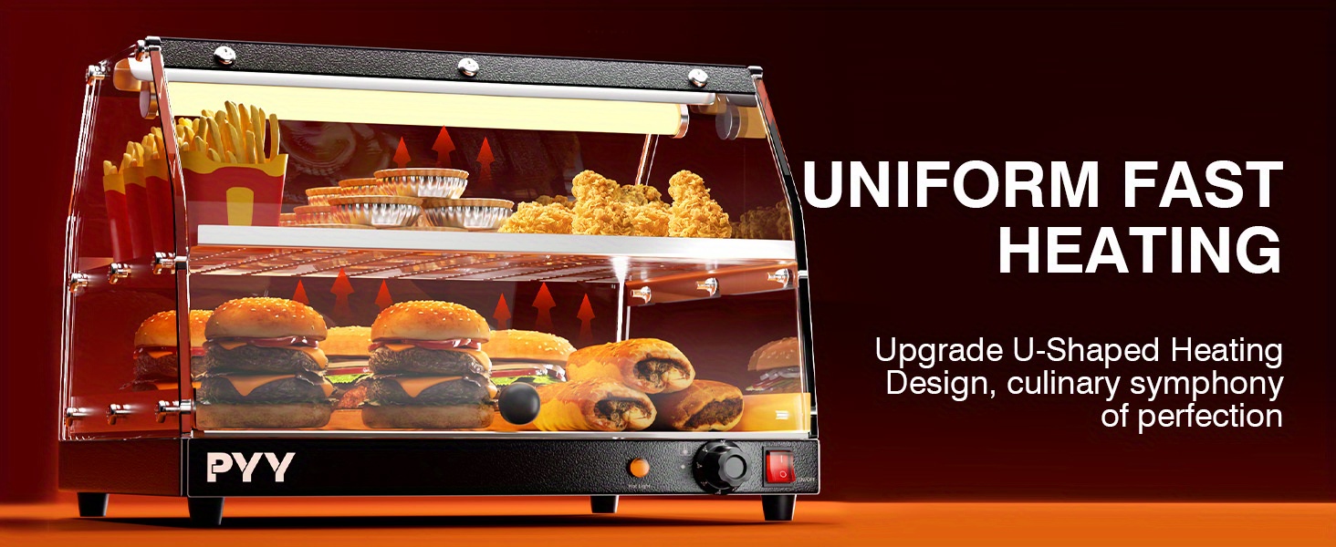 pyy food warmer commercial countertop pizza warmer countertop 2 tier with led lighting food display warmer pastry disaplay case pretzel warmer machine details 3
