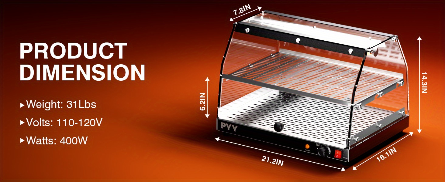 pyy food warmer commercial countertop pizza warmer countertop 2 tier with led lighting food display warmer pastry disaplay case pretzel warmer machine details 4