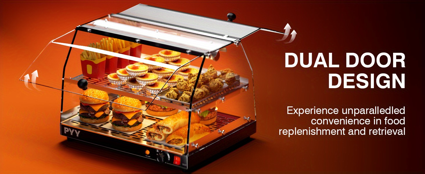 pyy food warmer commercial countertop pizza warmer countertop 2 tier with led lighting food display warmer pastry disaplay case pretzel warmer machine details 5