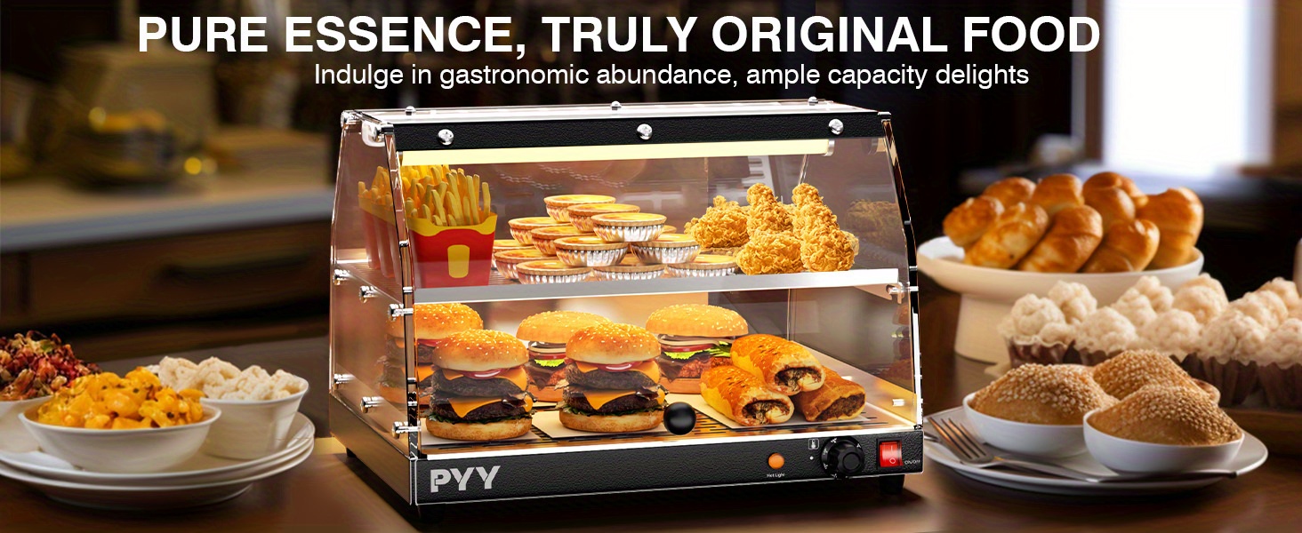 pyy food warmer commercial countertop pizza warmer countertop 2 tier with led lighting food display warmer pastry disaplay case pretzel warmer machine details 6