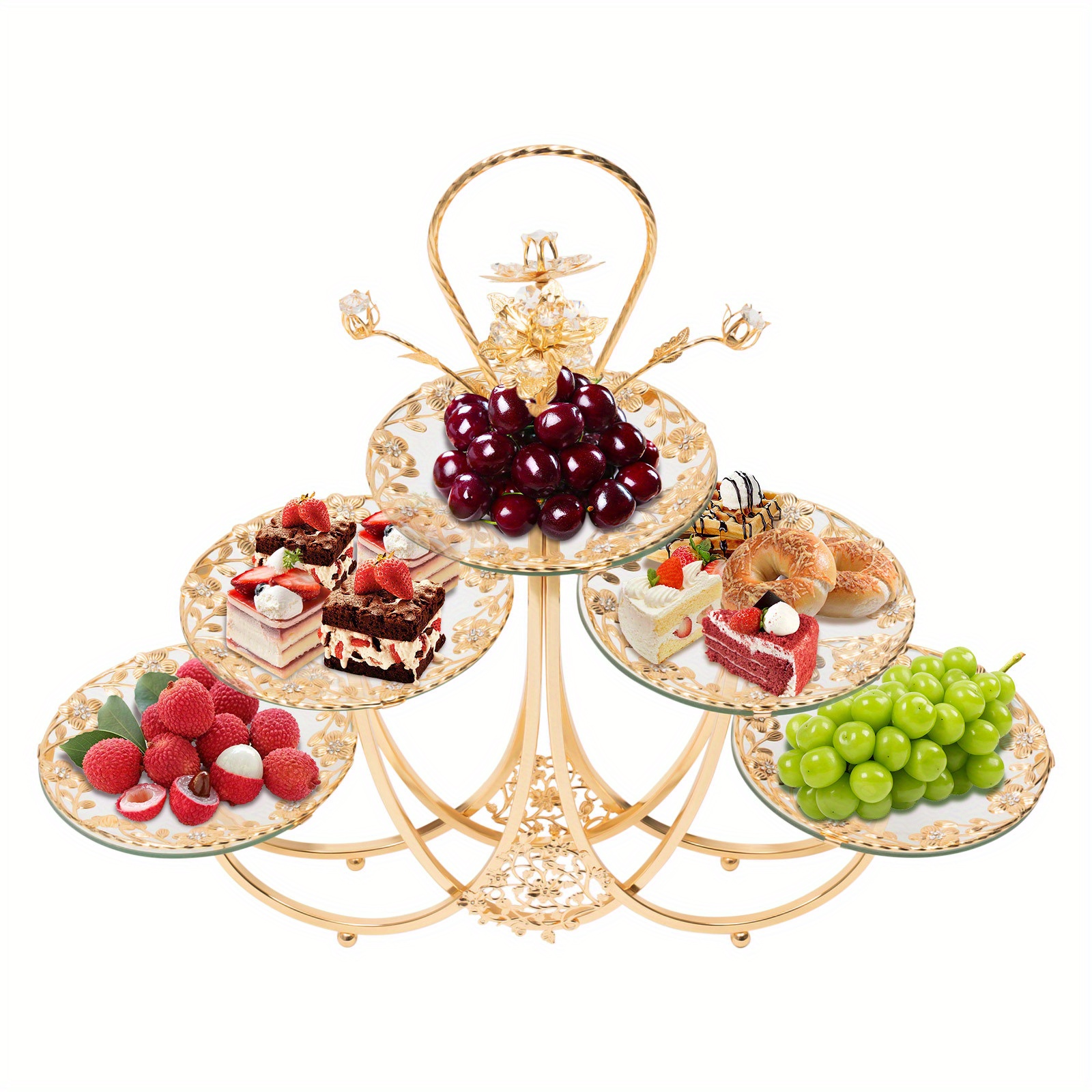 

Tiered Cupcake Stand Dessert Plate European- Style Cake Stand Fruit Display Serving Tray For Wedding Home Birthday Party Golden Large Metal Basket With 5 Tiered Plates