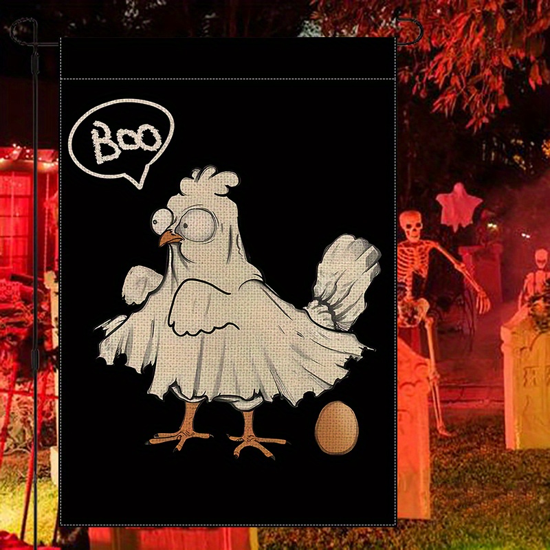 

Funny Hen Garden Flag - Double-sided Ghost Chicken Design, Durable Polyester, Outdoor Home & Yard Decor, 12x18in, No Flagpole Needed