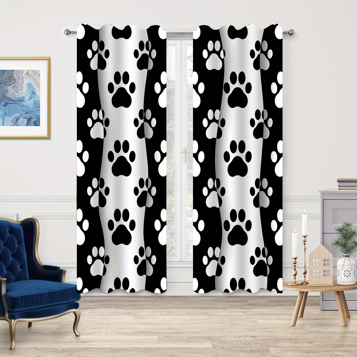 

2-piece Set Of Light Blocking Curtains - Uv Resistant Polyester With Chic Paw Print Design, Perfect For Living Room, Bedroom, Kitchen & Farmhouse Decor Curtains For Living Room Curtains For Bedroom