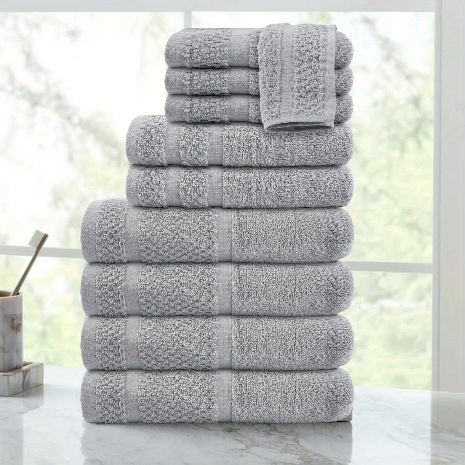 

10 Piece Bath Towel Set With Upgraded Softness & Durability, Grey