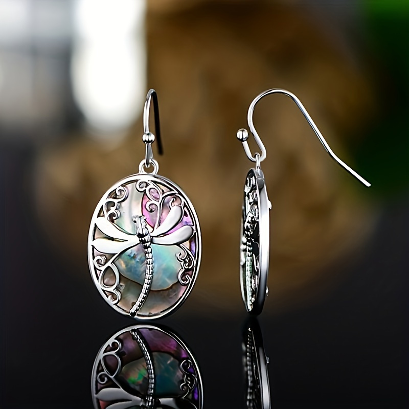 

Vintage Dragonfly Shell Dangle Earrings - Unique Oval Shape, Intricately Carved, Bohemian Chic Style - Natural Shell Material, Perfect For Vacation Memories, Ideal Souvenir From Travels