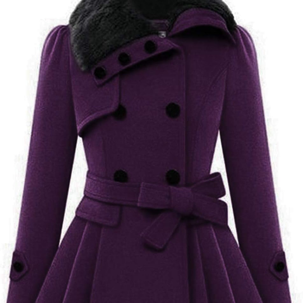 

Women's Fashion Faux Fur Lapel Double-breasted Thick Wool Trench Coat Winter Warm Jacket