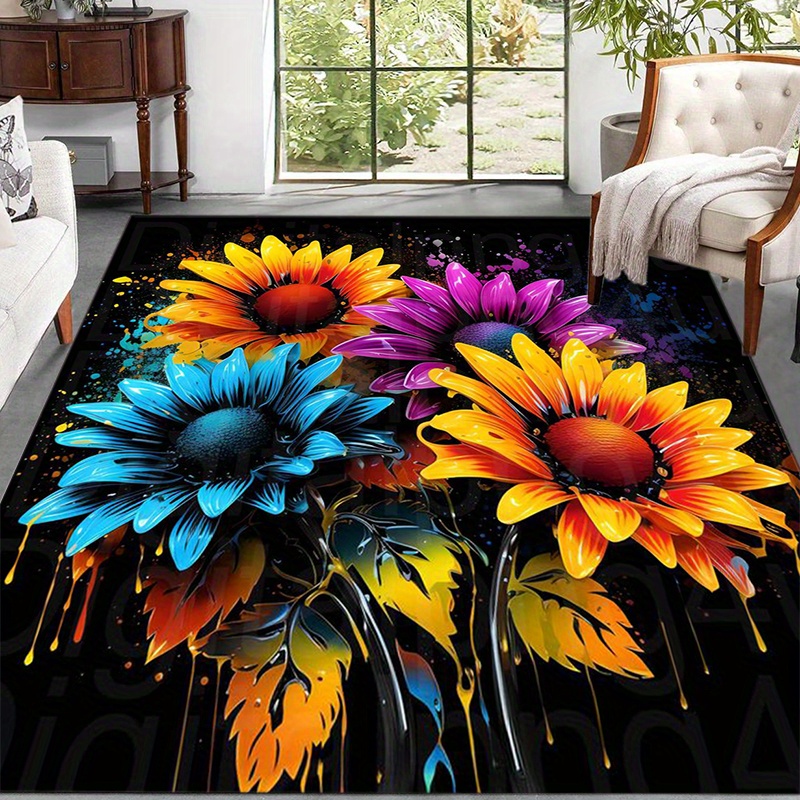 

Vibrant Sunflower Non-slip Rug - Patio, Garden, Bedroom & Living Room Decor | Polyester, Hand Wash Only | Ideal Halloween Gift