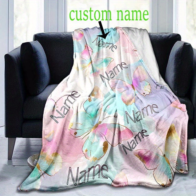 

Personalized Custom Name Blanket With Butterfly Pattern - Perfect For Home, Bed, Sofa, Or Travel - Easy To Care For, Suitable For All Seasons - An Ideal Gift For Birthdays Or Holidays