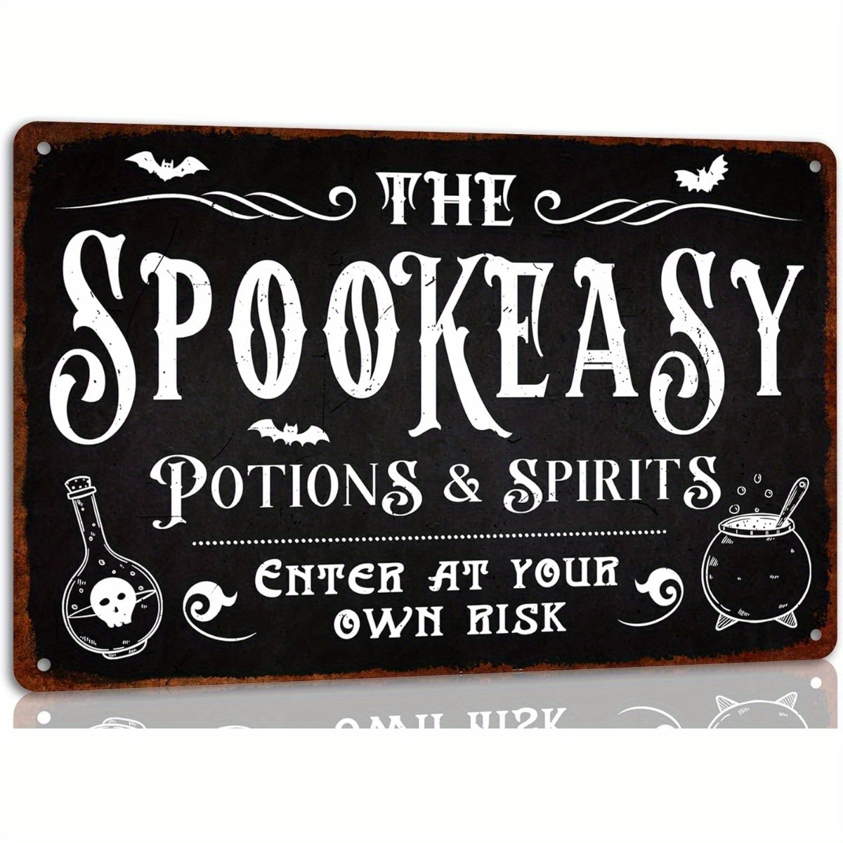 

Vintage Metal "spookeasy Potions & Spirits" Sign - Multipurpose, Wall Hanging Halloween Decor, Witch Pumpkin Ghost Theme, Haunted House & Bar Decoration, Uv Protected, Waterproof, Easy Install, 8x12