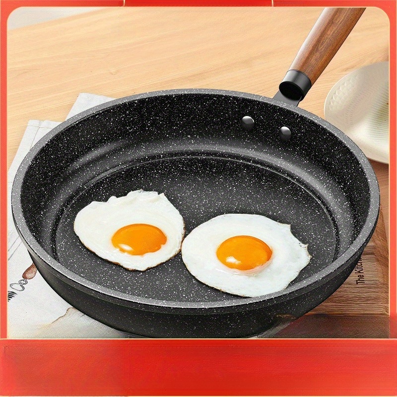 

Non-stick Frying Pan With Wooden Handle, Multi-functional Flat Bottom Skillet, Low Smoke For Pancakes And Eggs, Compatible With Gas Stove And Induction Cooker