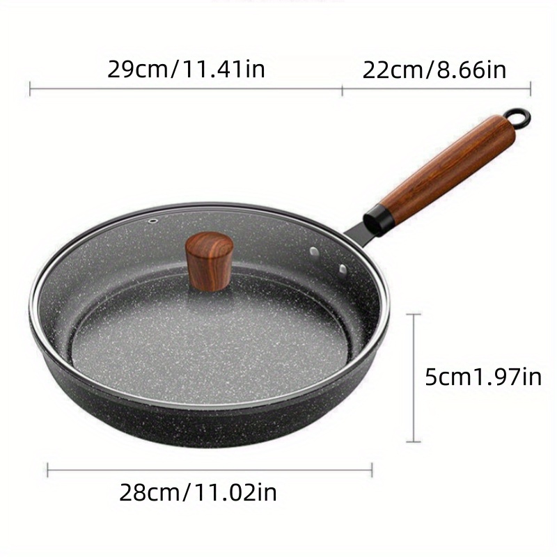 non stick frying pan with wooden handle multi functional flat bottom   low smoke for pancakes and eggs compatible with gas stove and induction cooker details 8