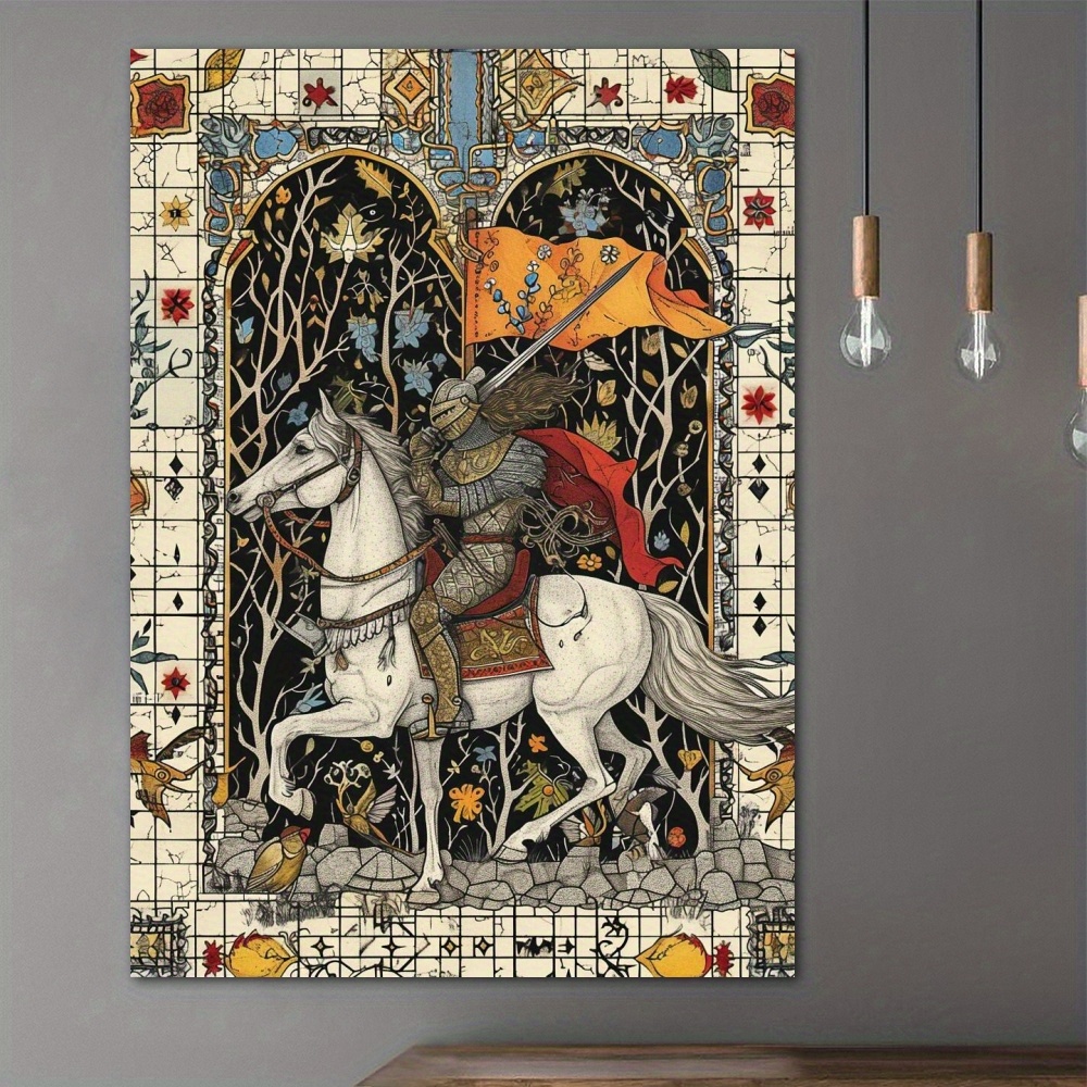 

Canvas Print Wall Art - Medieval Knight On Horseback, High-quality Decorative Retro Art Poster For Home, Office, And Cafe - 1 Piece Canvas Artwork For Living Room, Bedroom Decoration