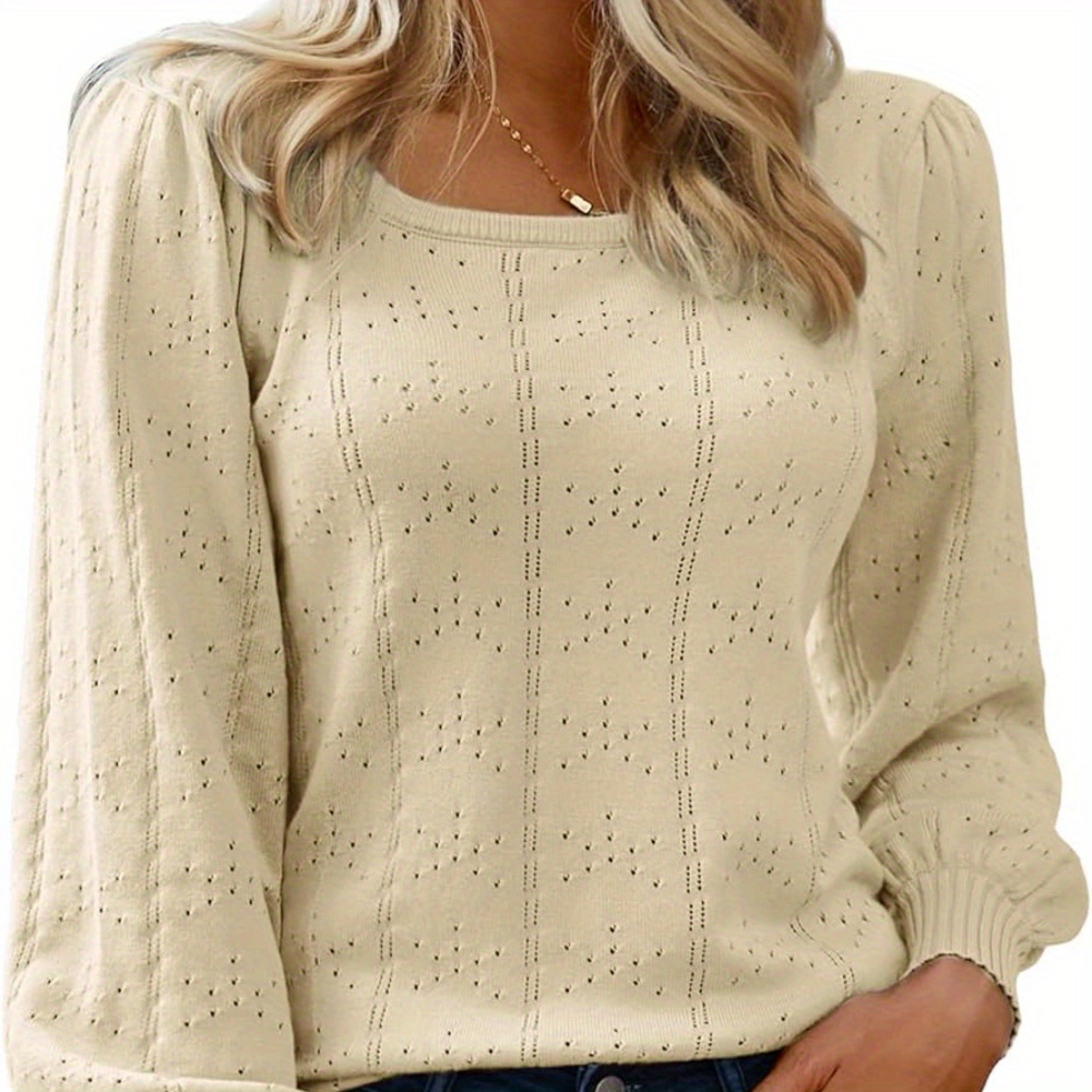 

Womens Tops 2024 Trendy Fashion Puff Sleeve Casual Knit Square Neck Tunic Blouses Shirts Pullover Sweaters