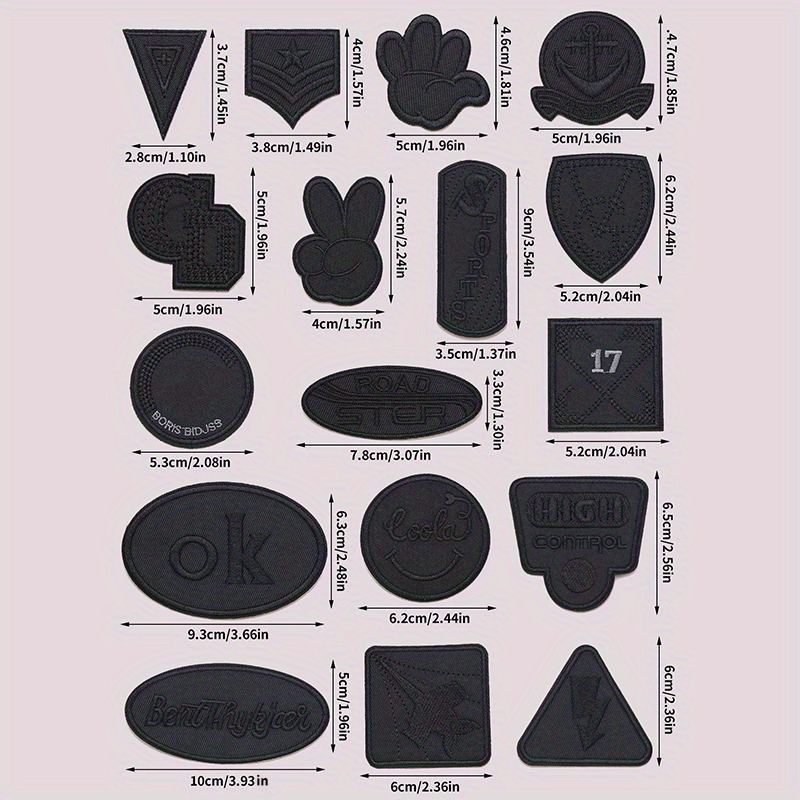 Image of 17pcs Black Self-adhesive No-sew Repair Patches - Embroidered Fabric Repair Patches For Clothing And Accessories
