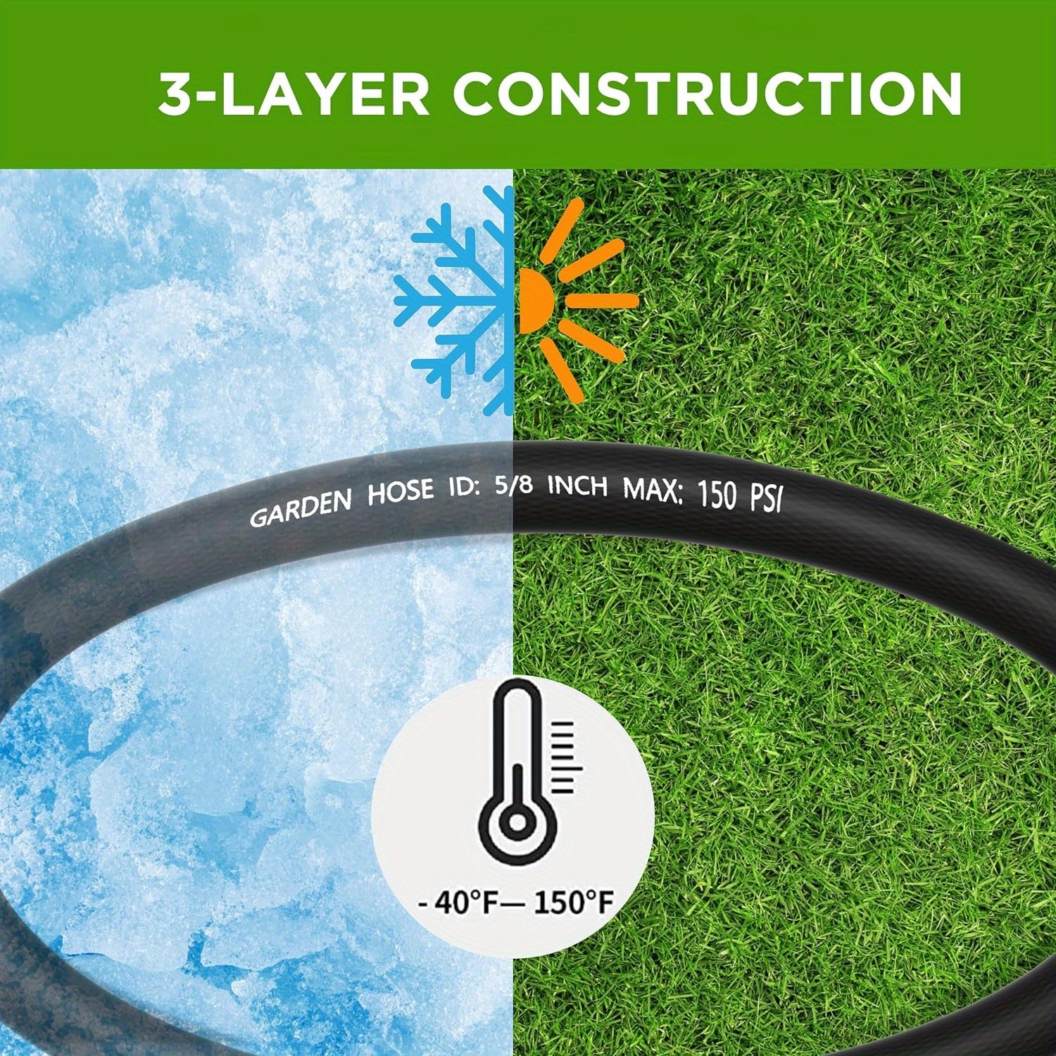 

Pvc Garden Hose 50 Ft X 5/8 Inch, Hybrid Hose With Solid , Flexible, Leakproof And Resistant Kink Under Water Pressure Water Hose For Outdoor And Patio (50ft, Black)