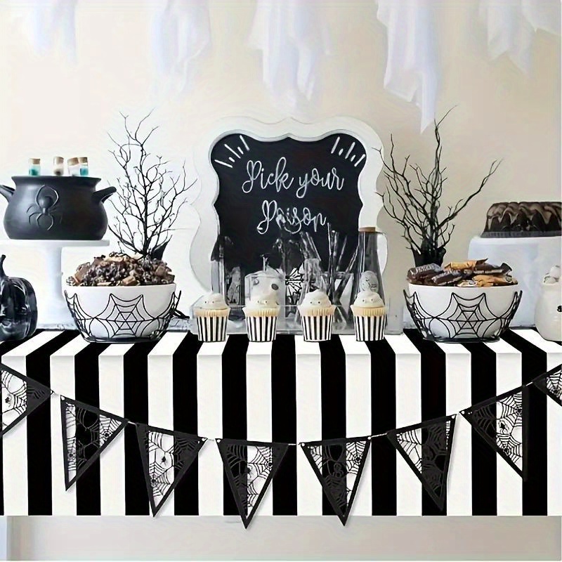 

Versatile Black & White Striped Tablecloth - , Birthdays, Picnics | Durable Polyester, Machine-woven, Christmas Decor