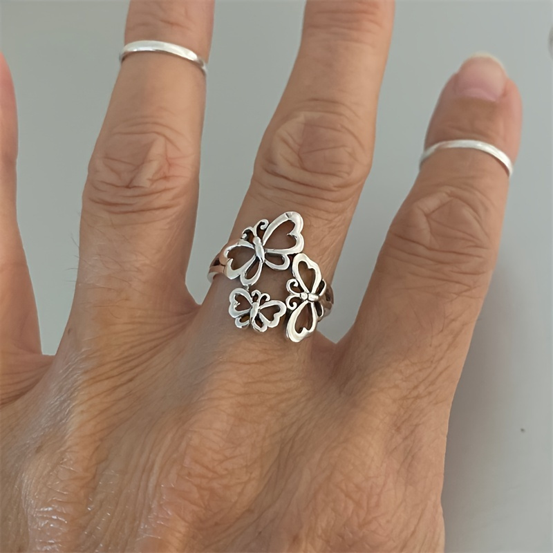 

Vintage Style Triple Butterfly Ring Plated With 925 Silver, Adjustable Opening, Antique Silvery Finish, Perfect For Back-to-school Season As Women's Daily Jewelry, Comes With A Gift Box