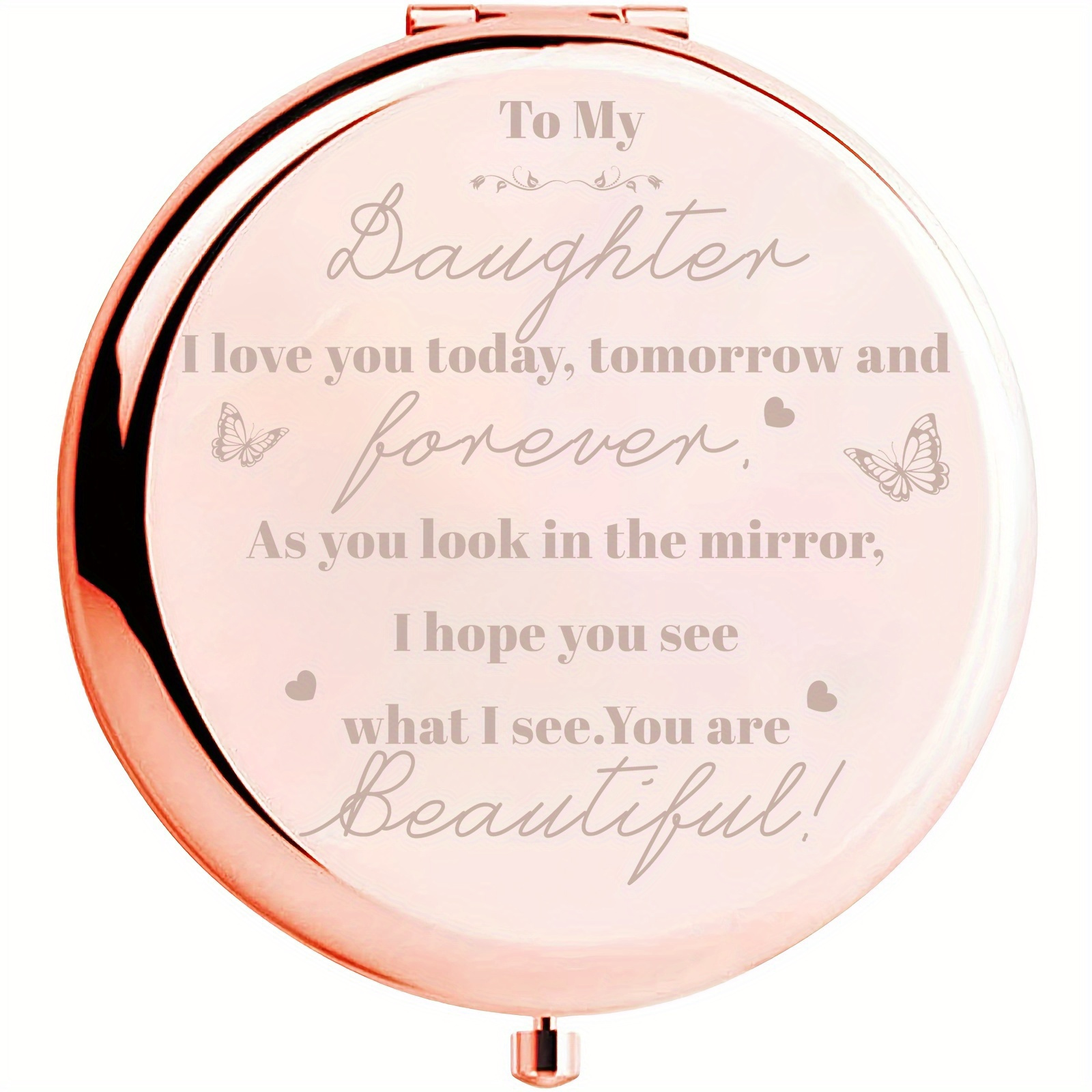 

1pc Engraved With Magnifying Compact Mirror Gift For Daughter, Christmas, Anniversary, Birthday, Thanksgiving, Holiday, Seasonal Gifts