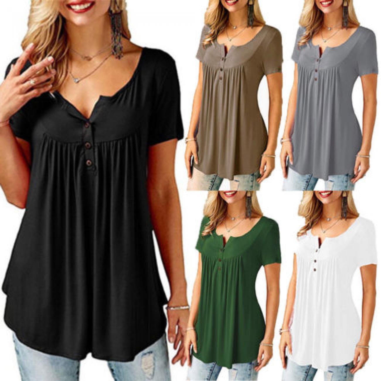 

Women Summer Top, Solid Color Loose Low Chest Outfit, Short Sleeve Pleated Wild Fashion Pullover Casual Top Shirt
