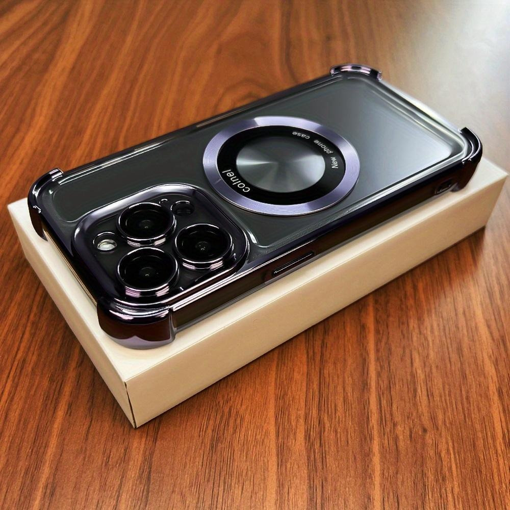 Ultra-Thin Magnetic Luxury Electroplate Shockproof Case for iPhone 15, 14, 13, 12, 11 Pro Max Plus, Transparent Bumper Cover