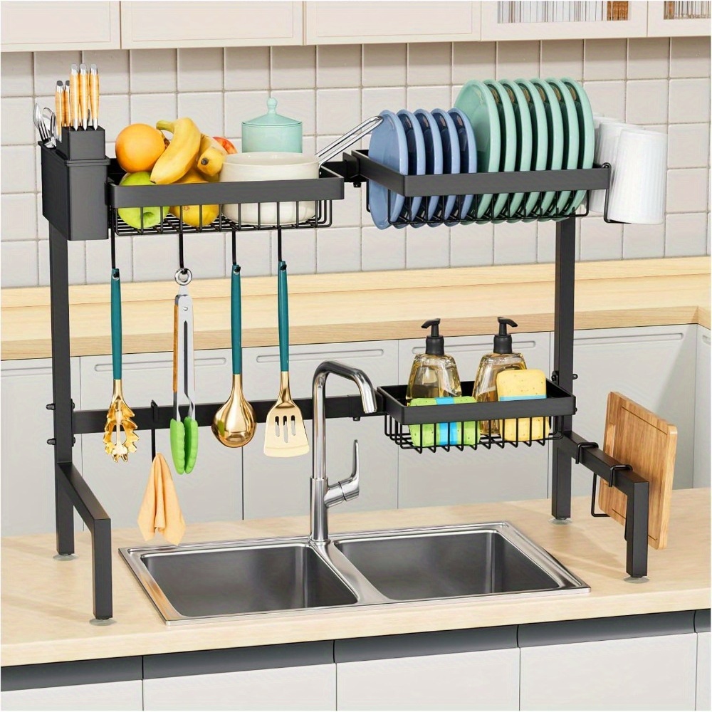 

Expandable On 2-layer 3-basket Sink Rack, Large Tableware Drying Rack And Kitchen Utensil Drain Metal Storage Rack Are Durable, Space Saving, And Durable